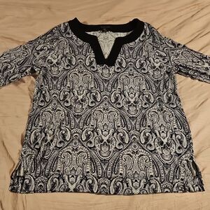 Tahari Black and White Paisley Blouse